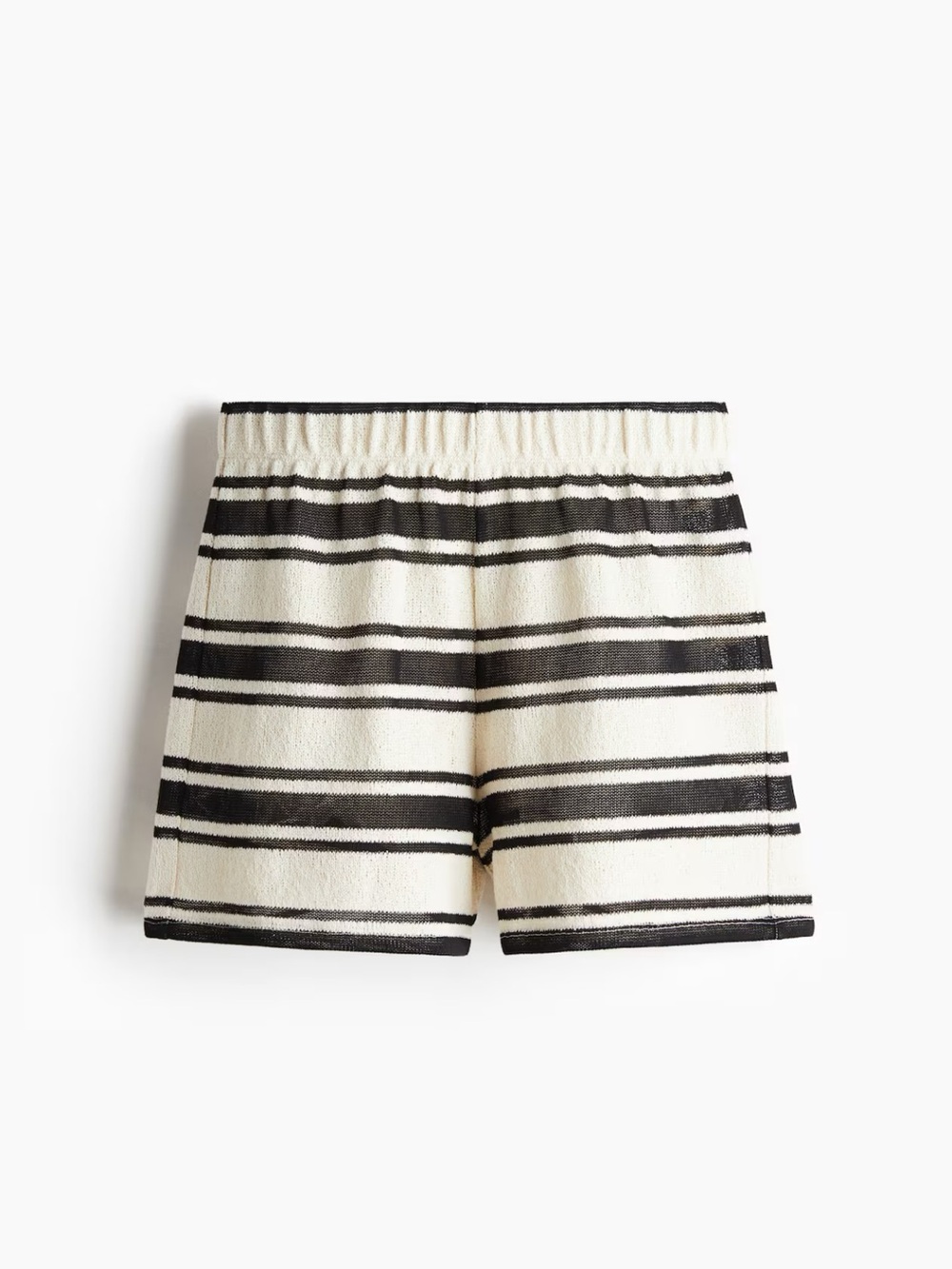 Striped Cream and Black Women's Elastic Waist Shorts